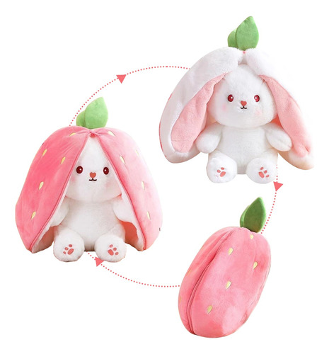 Conejo De Peluche Fresa Kawaii Reversible De Cierre 25 Cm