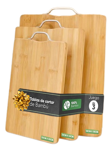 Tabla Para Picar Lagom Juego De 3 Piezas 20x30 24x34 28x38 Bambú/madera Orgánico Agarradera Colgable Excelente Artesanía Sin Daño A Cuchilla Facil De Limpiar Alta Densidad Dureza Preparación Alimentos