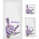 Naanle Believe Lavender Towel 3 Piece Set Purple Flower Jueg