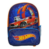 Mochila Infantil Espalda 16 PuLG Auto Hot Wheels Color Azul Diseño De La Tela Estampada