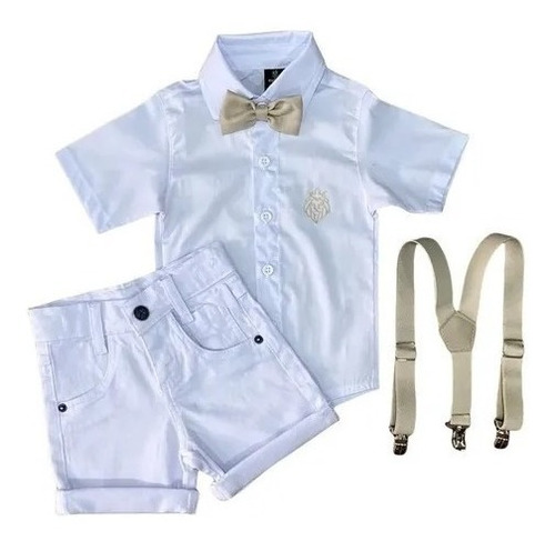 Conjunto Social Camisa Infantil E Bermuda Sarja C/ Suspensor