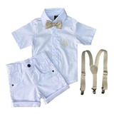 Conjunto Social Camisa Infantil E Bermuda Sarja C/ Suspensor