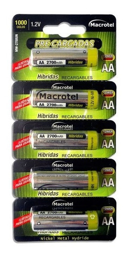 Pilas Recargables Aa 2700ma Macrotel Bateria Pack 5