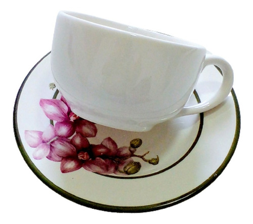 Jogo 6 Xicaras De Chá E Pires Porcelana 250ml Café Orquídea 