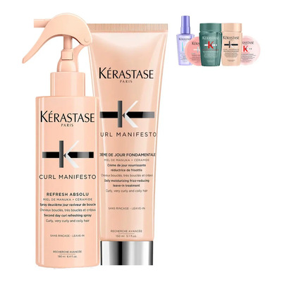 Kit Tratamiento Para Cabello Rizado y Ondulado Kerastase Curl Manifesto Spray Reactivador y Crema Para Peinar 150 Ml | Envío gratis