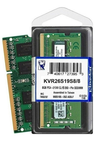 Memoria Ram Valueram Color Verde  8gb  Kingston Kvr26s19s8/8