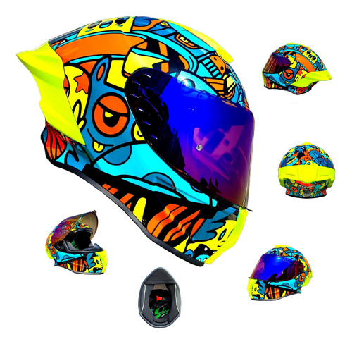 Casco Moto Amarillo Azul Naranja Collage Xtrong Ece Integral