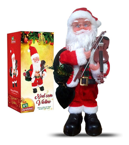 Papai Noel Musical Com Movimento Com Violino Art Christmas