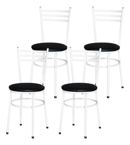 Kit 4 Cadeiras Epoxi Branca Para Cozinha Assento Preto