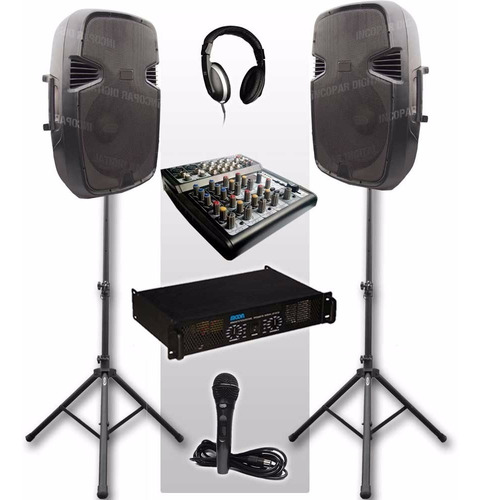 Combo Sonido Premium Dj Mixer+potencia Bafles Mic 