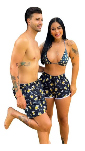 Biquíni + Conjunto Casal Moda Praia Combinando 3 Peças