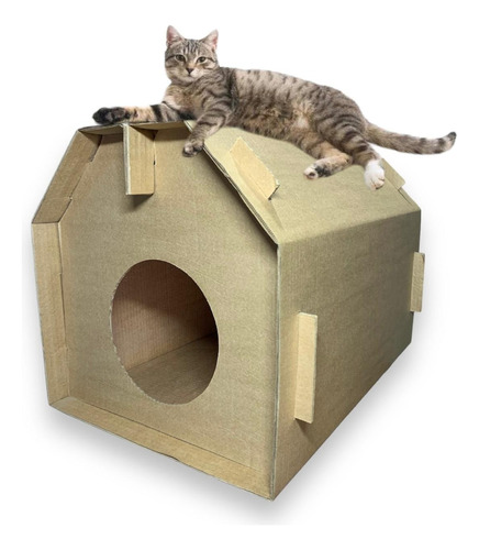  Kit Casinha P/ Gato Arranhador Brinquedo Casa Papelão Pet