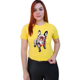 Polera Dama Estampada 100%algodon Bull Dog Con Lentes