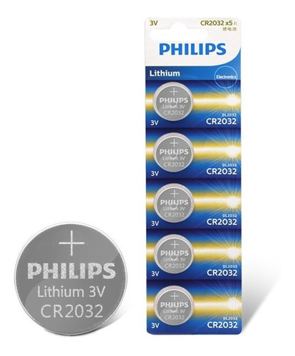 5 Pilas Philips Cr2032 Tipo Botón De Litio 3v / Fullpila