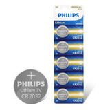 5 Pilas Philips Cr2032 Tipo Botón De Litio 3v / Fullpila