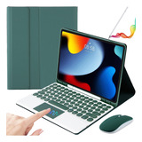 Cover C/teclado+mouse+pencil For iPad 10.2 7a 8a 9a Green