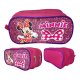 Estojo Escolar Infantil 2 Zp Pink Minnie Mouse Brilhos