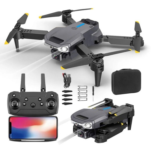 Drone Plegable Fpv Cámara Hd Wifi 2.4g Sensor Obstáculos E90 Color Negro