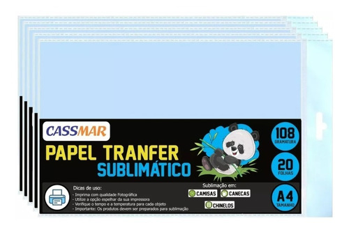 Papel Transfer Azul Sublimático A4 210x297mm 100 Folhas