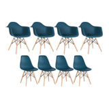Kit Cadeiras Eames Wood 4 Daw E 4 Dsw  Varias Cores Cor Da Estrutura Da Cadeira Azul-petróleo