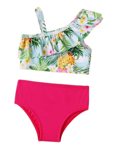 Traje De Baño Bikini Estampado Tropical Niña Bebe Talla 1  2