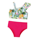 Traje De Baño Bikini Estampado Tropical Niña Bebe Talla 1  2
