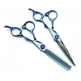 Tijeras Corte Pelo 6  Damasco Azul Barbería Set