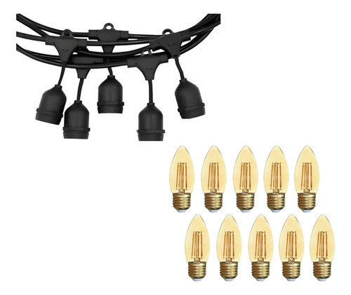 Guirnalda Led Exterior 10mt C37 Ampolletas Vela 4w Rosca E27