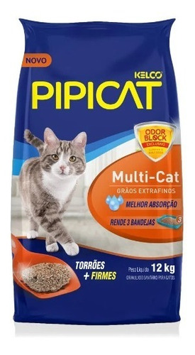 Areia Higienica Para Gatos Pipicat Multicat Graos Finos 12kg