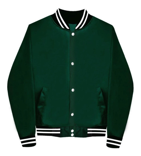 Chamarra Bomber Jacket Varsity Con Cierre Verde Pino Green