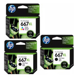 Kit 3 Cartuchos Hp ( 2 667xl Preto + 1 Color) 2376 2776