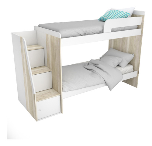 Cama Cucheta Con Escalera Lateral Reversible De 1-1/2 Plaza 