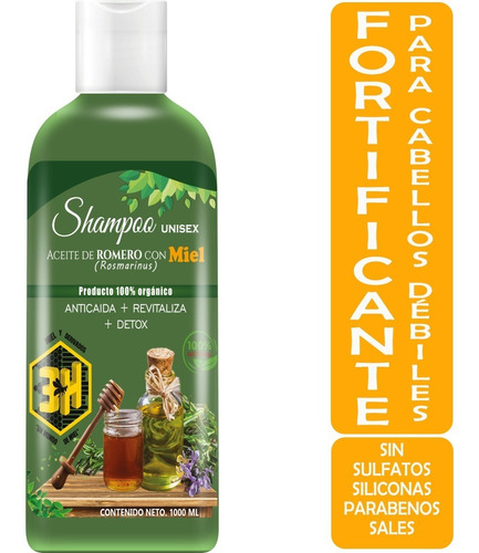 Shampoo Aceite De Romero Y Miel 1 Litro Vivonatural & 3h