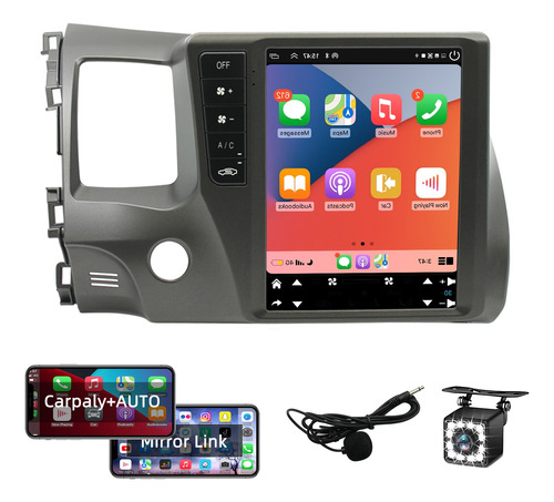 Estéreo 2+32gb Carplay Para Honda Civic 2005-2011 Gps Cámara