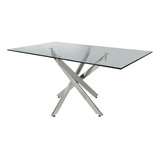 Mesa Vidrio Base Cromada Rectangular Comedor - Alto Impacto 