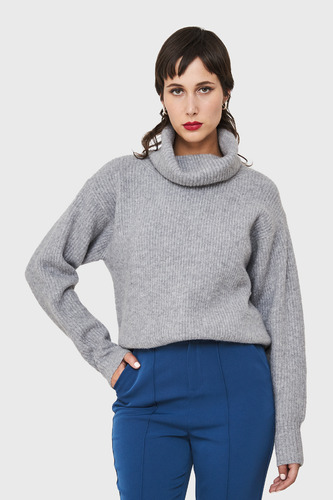 Sweater Acanalado Cuello Alto Gris Nicopoly