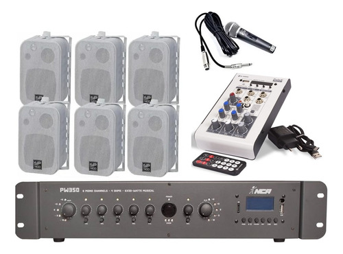 Amplificador Pw350 6 Canais+6 Caixas+mesa3 Canais+ Microfone