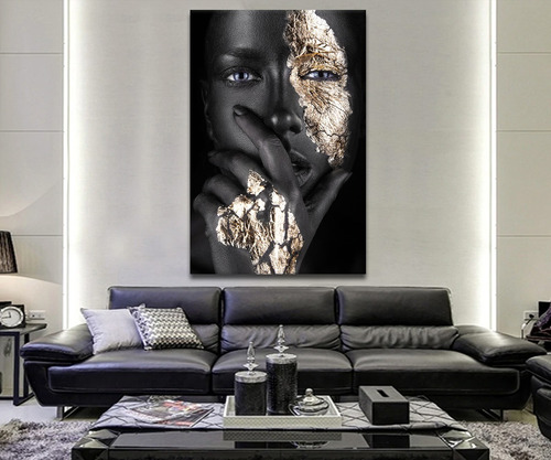 Quadro Decorativo Abstrato Mulheres Negras Dourado 130x90 
