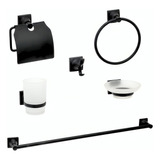 Set Accesorios De Baño Metálico Y Vidrio Negro De 6 Piezas 