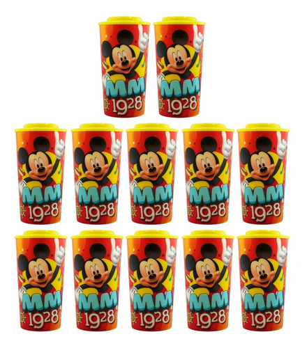 Vaso Lenticular Mickey Mouse Dulcero Fiesta Popote Y Tapa 