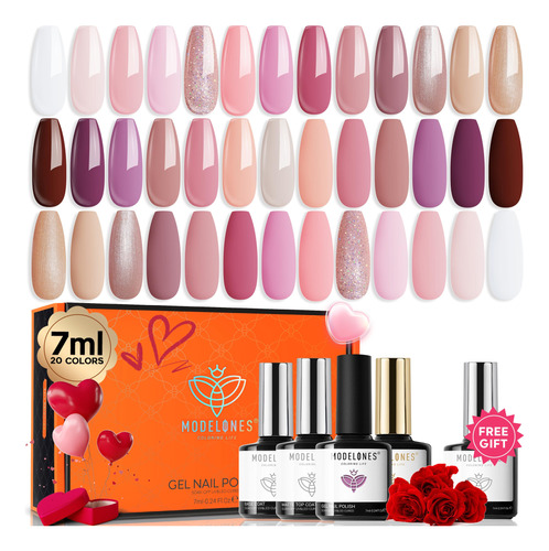 Modelones Juego De 24 Esmaltes De Unas De Gel, 20 Colores Ne