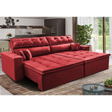 Sofá Retrátil E Reclinável 2,52m Luxos. Cama Inbox Velusoft Cor Vermelho