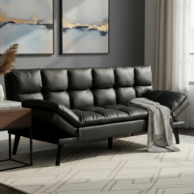 Sofa Cama Futon Sala Moderna Minimalista Moderno Compacto Color Negro Diseño De La Tela Vinipiel | Meses sin interés
