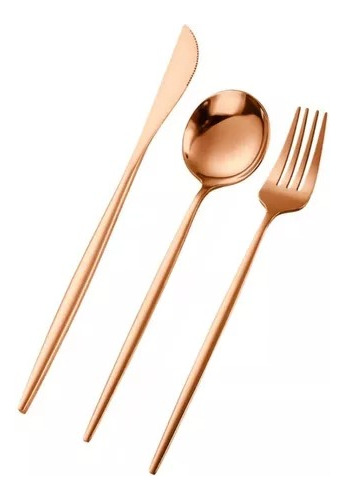 Jogo De Talheres Rose Gold Inox 3 Peças Garfo Faca Colher