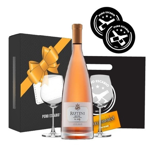 Box Vino Rutini Rosé Estuche Personalizado + 2 Copas Regalo