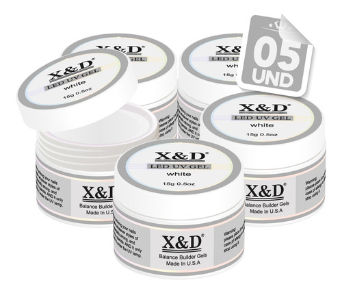 Kit 5 Gel Xed Alongamento Unha 15gr Led Uv Acrigel Original