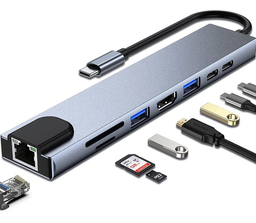 Tipo C Hub 8 En 1 Usb C Al Adaptador Hdmi Con Ethernet