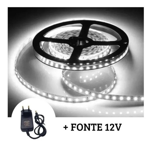 Fita Led 5050 Ip20 S/ Silicone Branco Frio 5m C/fonte 093 Cor Da Luz Branco-frio Tensão De Operação 12v 110v/220v