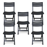 Kit 5 Cadeiras Dobrável Rustico De Plástico Preto Reforçada