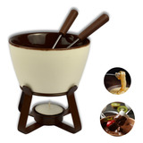 Conjunto Fondue Kit Completo Panela Cerâmica Gourmet 5 Peças